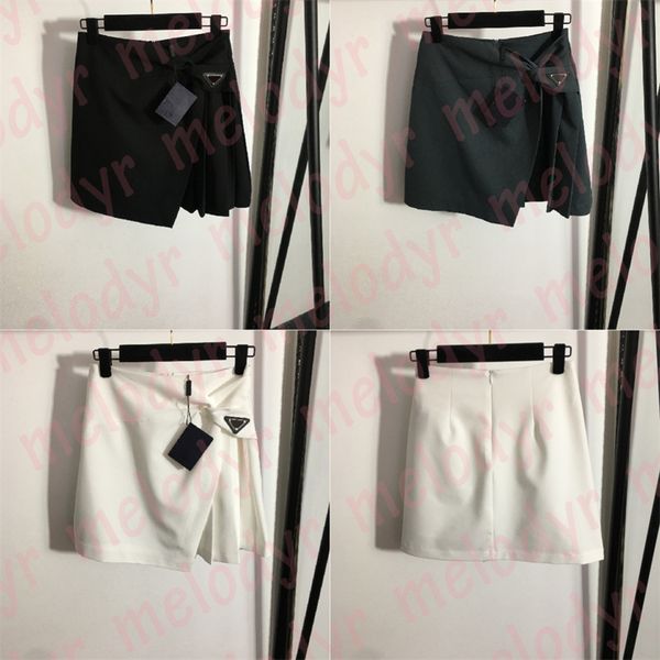 

fashion designer shorts skirts womens irregular short dress triangle badge split pleated a line skirt, Black