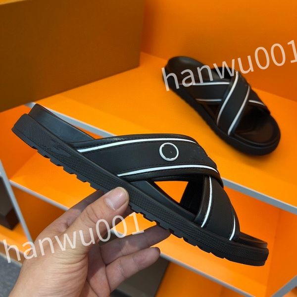 

2023 quality designer men luxury slippers platform leisure summer wide flat beach sandals, Black