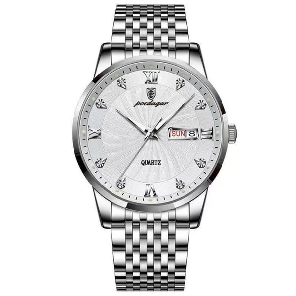 

poedagar brand luminous calendar quartz mens watch luxury trendy stainless steel wristwatches 42mm diameter thin man watches321e, Slivery;brown