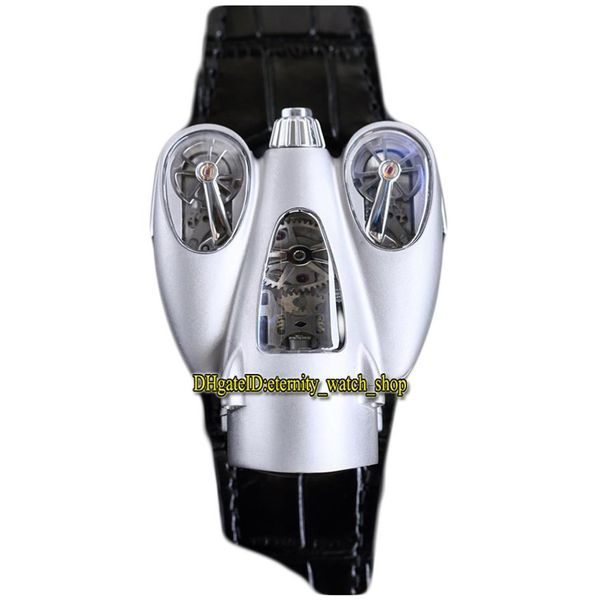 

mb&f mens watch hm9 flow titanium steel horological machine swiss quartz adopts aerodynamic principles skeleton dial black leather248z, Slivery;brown