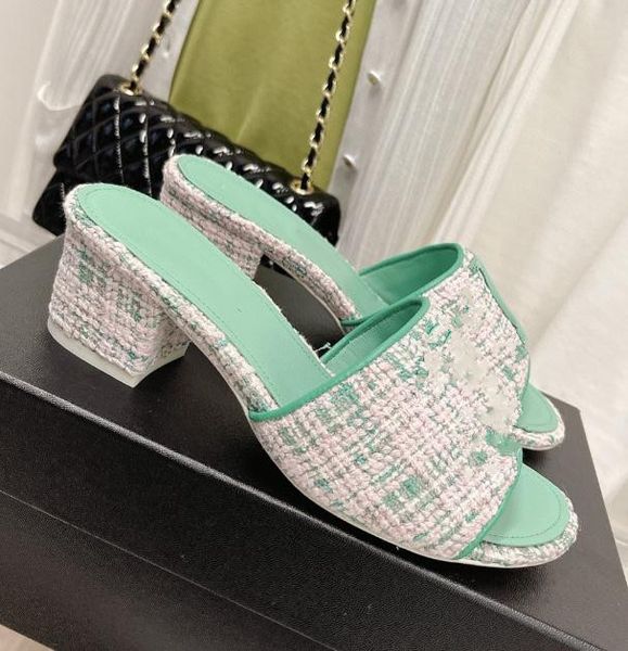 

Designer women's thick platform slippers Classic wove thick soles sandals Leisure vacation indoor outdoor ladies Flat and chunky heels beach slippers, Lightgreen