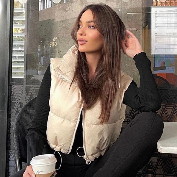 

vests ladies fashion sleeveless short cropped vest coat women parka casual outerwear warm zipper waistcoat women vest chic female, Black;white