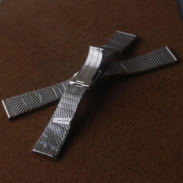 

watch band 316l stainless steel watchband for breit ling strap wristband folding buckle 22mm 24mm full silver belt ban308k, Black;brown