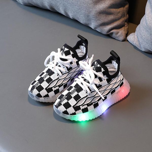 

athletic baby shoes footwear canvas children spring autumn lighting knitted girls running boys breathable luminous e3919, Black