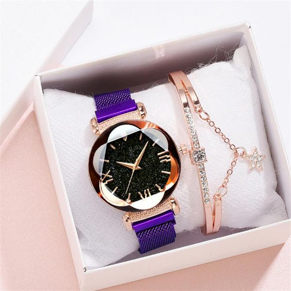 

mulilai brand starry sky luminous quartz beautiful womens watches magnetic mesh band flower dial ladies delicate watch304t, Slivery;brown