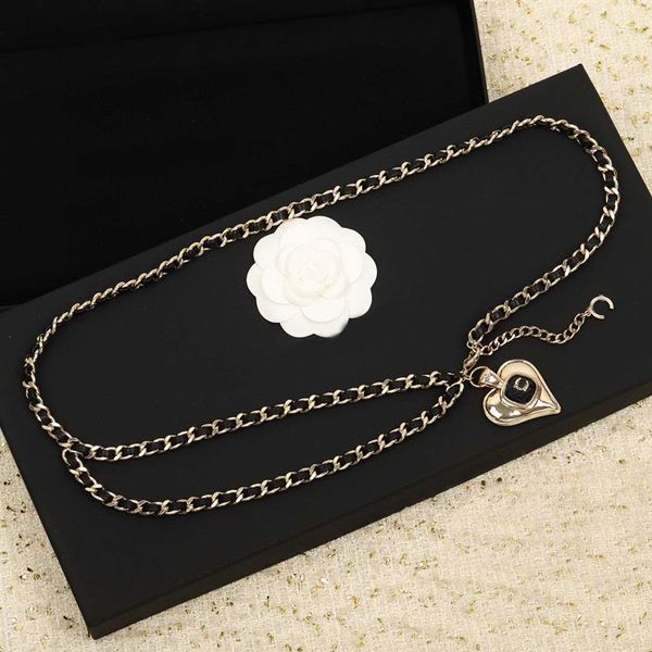 

2023 luxury quality charm pendant necklace waist belt black genuine leather have box stamp ps7565a258q, Silver