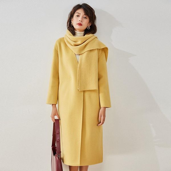 

fur gpad 2022 fw wool coat women long, Black