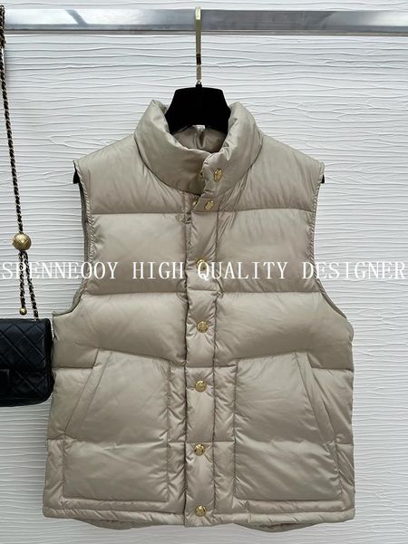

parkas spenneooy designer highend autumn winter singlebreasted embroidery white duck down vest coat women, Black