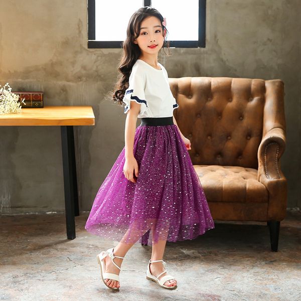 

skirts spring girls 3 14 years children shinging fashion mesh clothing 230420, Blue