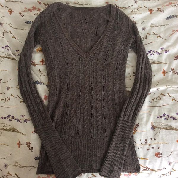 

women's t-shirt retro y2k grunge jumpers knitwear t-shirt vintage brown knitted sweater tees cute chic women v-neck full sleeve pullove, White