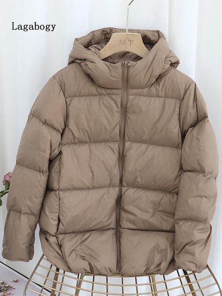 

parkas lagabogy new winter ultra light short jacket women 90% white duck down coat casual hooded parkes warm outwear, Black