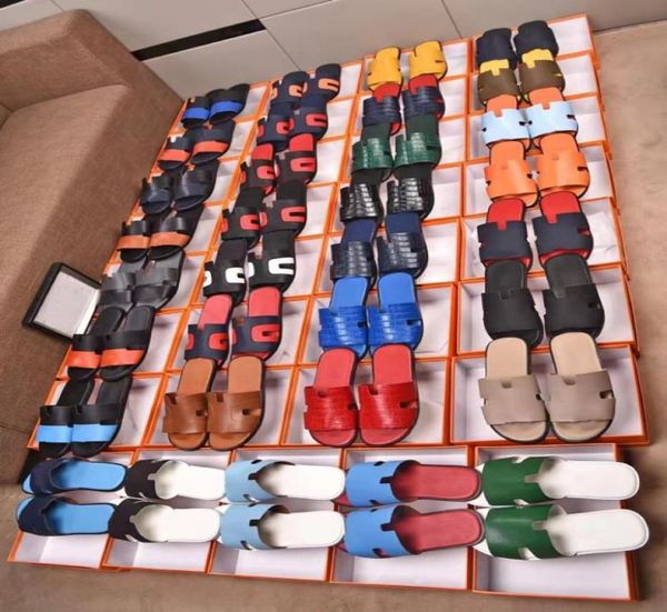 

designer slipper h slides latest men slippers lazy large beach sandals calfskin summer flat scuffs sandal2877768, Black