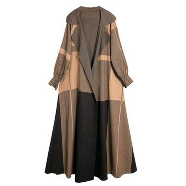 

women's trench coats arrivals trendy lady windbreaker spring autumn womens super long ol plaid loose female overcoat clothes 230421, Tan;black