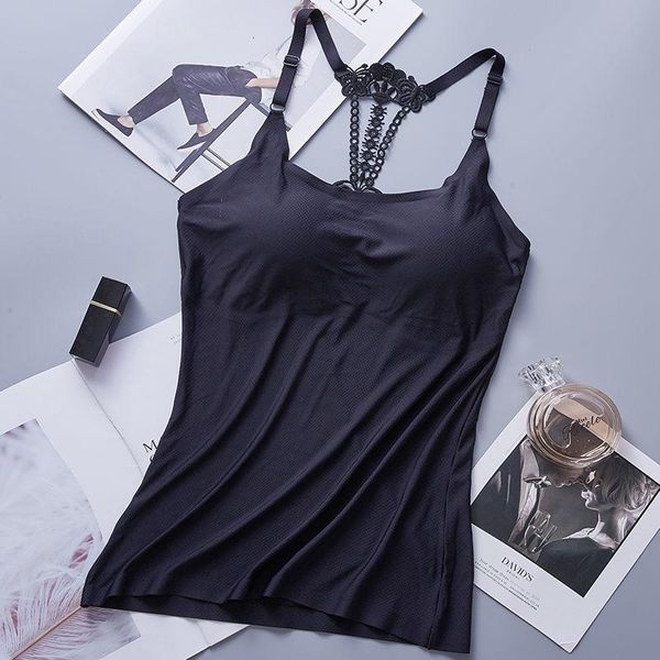 

t-shirt women 2021 new spring summer with built in bra tanks slim sleeveless female backless seamless chest pad camis y681, White