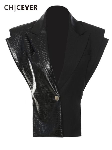 

vests chicever streetwear black waistcoat for women v neck sleeveless solid pu leather minimalist vests female summer clothing style, Black;white