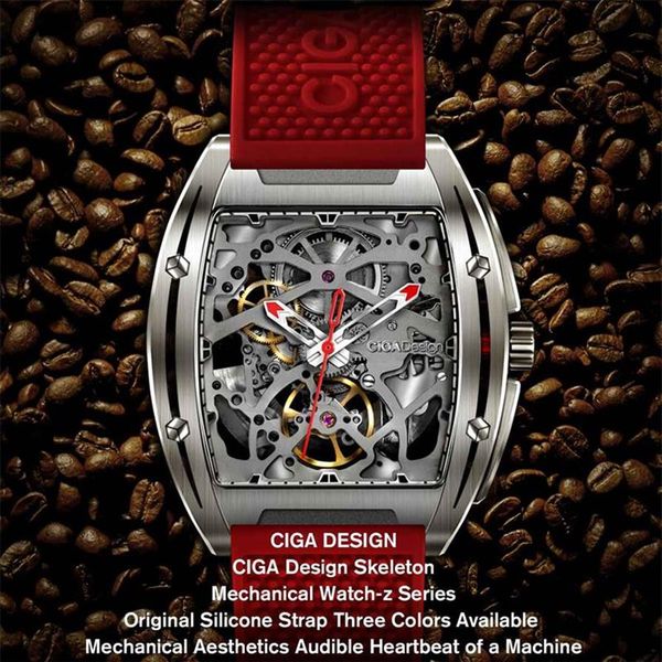 

original xiaomiyoupin ciga watch z series watch barrel type double-sided automatic skeleton mechanical men's waterproof watch3153, Slivery;brown