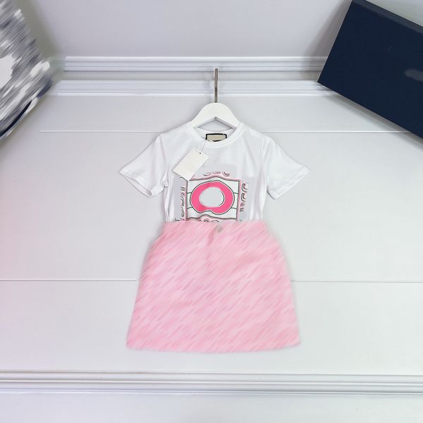 

designer girls dress sets white t shirts with pink half skirt two pieces sets children casula dresses brand girls dress high end kids summer