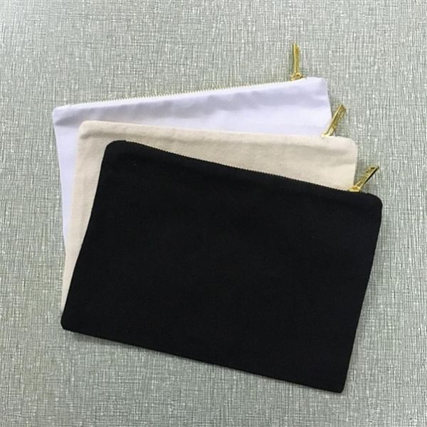 

blank natural cotton cosmetic bag 12 ounce canvas cosmetic case plain black makeup bag white clutch bag 7x10 inches with gold meta283h
