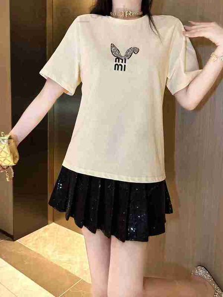 

women's hoodies & sweatshirts designer 2023 spring/summer newexclusive rabbit ear diamond design sense printed letter short sleeve t-sh, Black