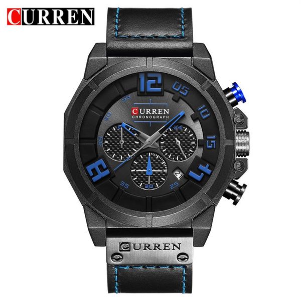 

curren mode fashion men's watch sports wristwatch chronograph waterproof quartz male clock leather strap relogio masculino316o, Slivery;brown