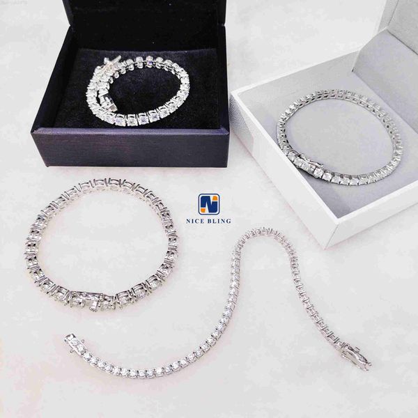 

nicebling iced out 2mm 3mm 4mm vvs-d moissanite diamond 925 sterling silver hip hop jewelry tennis chains bracelets