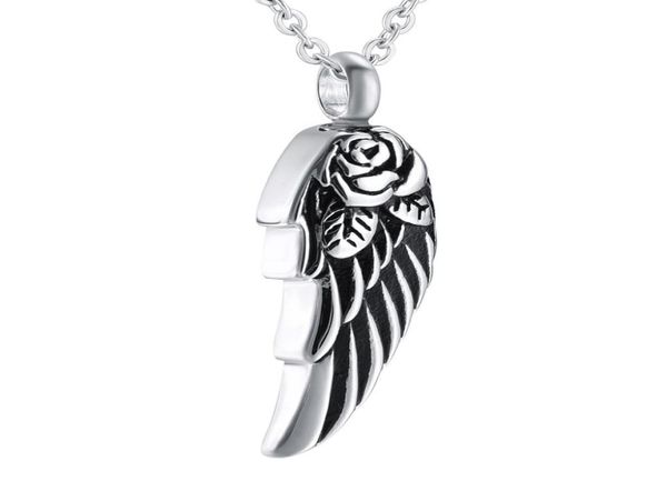 

angel wing with rose cremation urn pendant necklace stainless steel ash pendant memorial keepsake cremation jewelry1731573, Silver