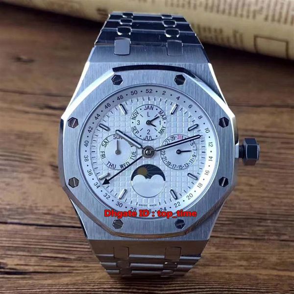 

8 style watch 41mm perpetual calendar automatic mens watch 26574st white dial stainless steel strap gents watches240j, Slivery;brown