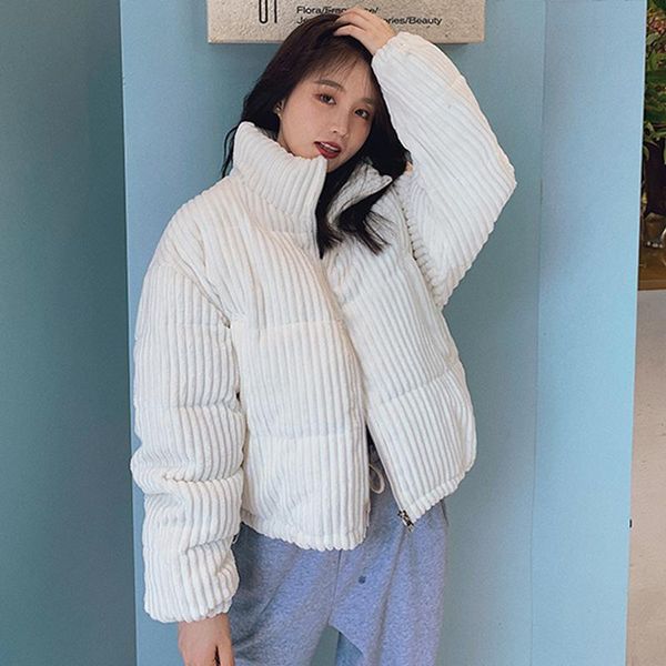 

leather lucyever korean style solid winter jacket women 2020 stand collar black white parkas female warm cotton padded short coats woman