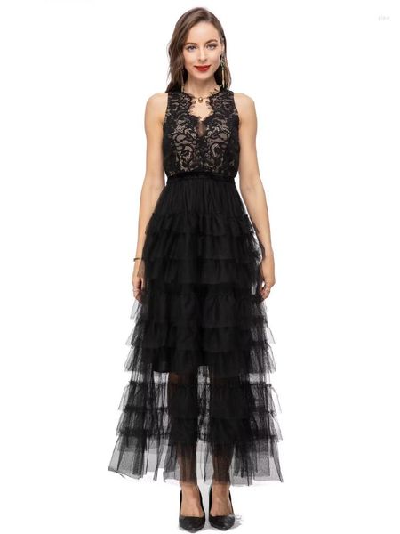 

casual dresses designer fashion elegant summer women gorgeous celebrity black sleeveless mesh long dress party holiday high quality, Black;gray