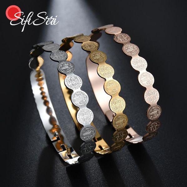 

sifisrri vintage christian cross amulet bracelet 3 color stainless steel religious jesus christ charm bangles blessing jewelry311w, Black