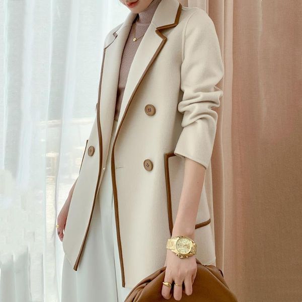 

fur autumn and winter new women fashion wool coat korean version temperament allmatch elegant medium length simple woolen jacket, Black