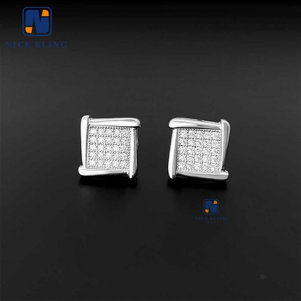 

new fashion luxury hip hop jewelry ear studs 925 sterling silver aaaaa+ cz stone diamond honeycomb geometric stud earrings, Golden