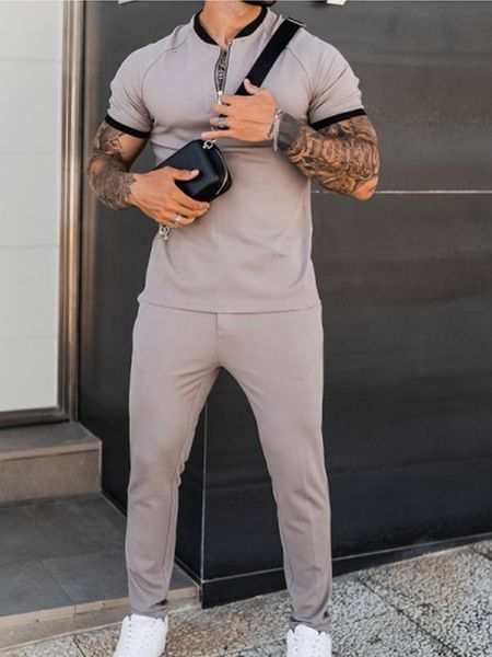 

mens tracksuits autumn suit casual simple tshirt sports short sleeve pants fashion fitness jogging sportswear us size 230420, Gray