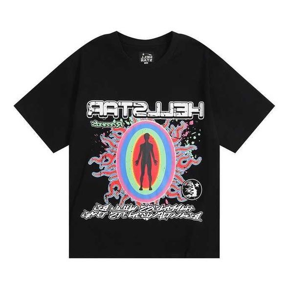 

Short Sleeve Top hellstar short shirt foil print Unisex hipster Rapper Rappe Lettering graffiti High Street Fashion, 017