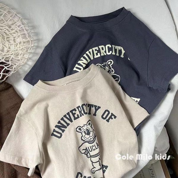 

t shirts 100 cotton half sleeve t shirt boys child 2023 summer baby costume sports casual tees cartoon bear trendy pullover shirt 230420, Blue