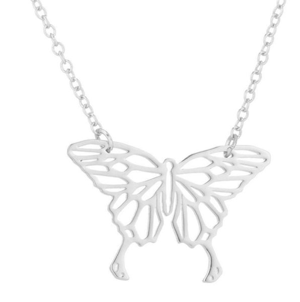 

hollow butterfly pendant neckkace gold chains stainless steel butterflies necklaces women fashion jewelry gift2953554, Silver