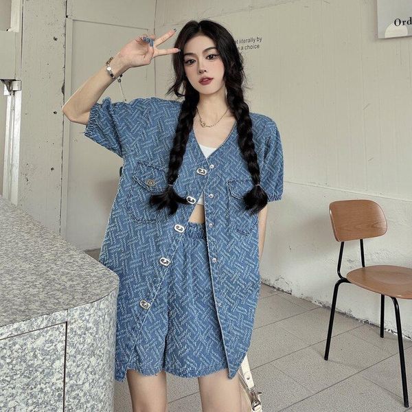 

dress casual denim + shorts vrouwen zomer nieuwe mode losse tweedelige sets, White