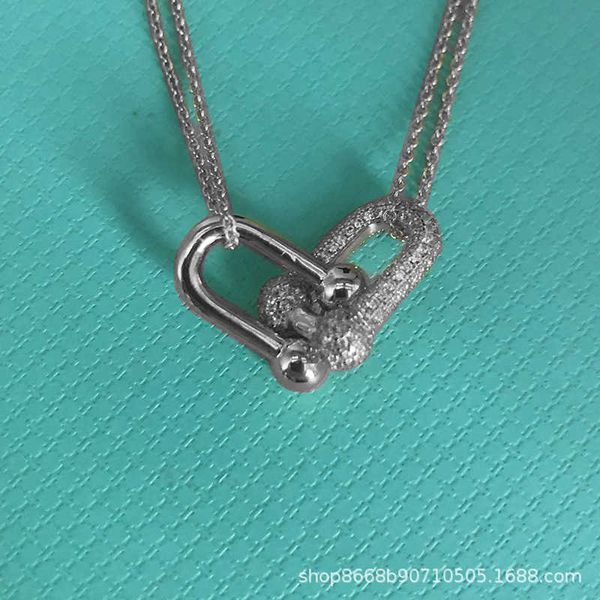 

t's s925 sterling silver horseshoe buckle u-shaped cross necklace women's hardwear series diamond inlaid ring double chain clavicl
