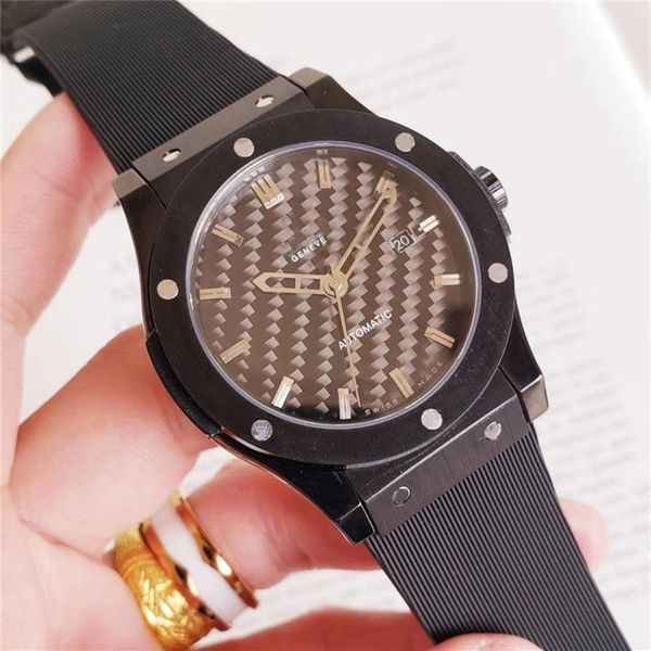 

men automatic watches stainless steel luxury waterproof calendar fashion sports black watch with rubber belt278k, Slivery;brown