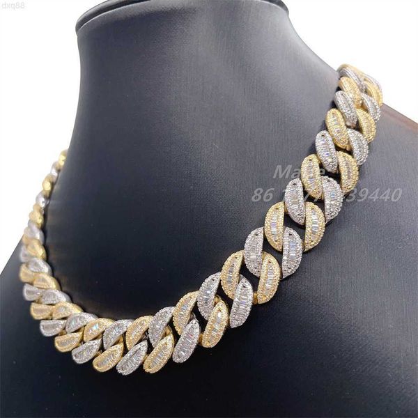 

iced out jewelry hip hop style 15mm s925 with vvs moissanite diamond pass diamond test two tone cuban link chain, Silver