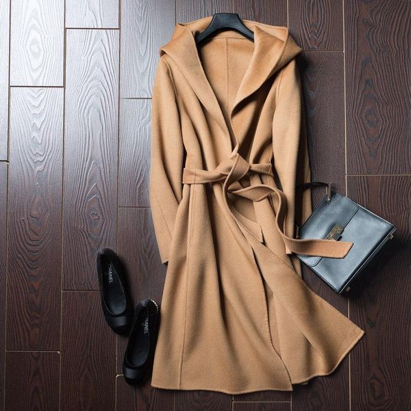 

fur beliarst autumn and winter 100% pure wool coat it moman casual hooded cardigan handmade cashmere doublesided jacket, Black