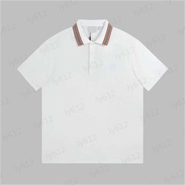 

white men t-shirts spring summer designer fashion casual luxury loose classic brand logo print stripe pointed collar pearl polo shirt mens, White;black