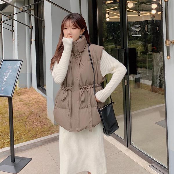 

vests 2022 autumn winter solid drawstring loose cotton vest jacket women's plus size waistcoat sleeveless outerwear casual parka mujer, Black;white