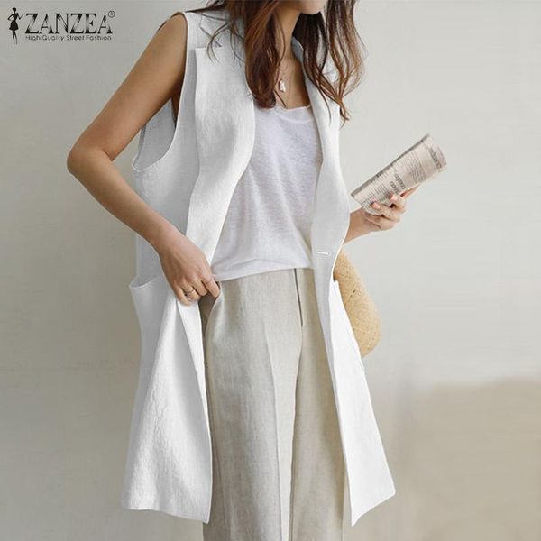 

vests zanzea elegant female autumn pockets vests solid coat casual work buttons waistcoat office sleeveless fashion jackets for woman, Black;white