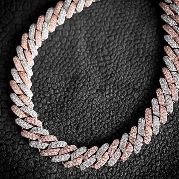 

qianjian necklace white gold and rose gold 925 sterling silver moissanite cuban link chain