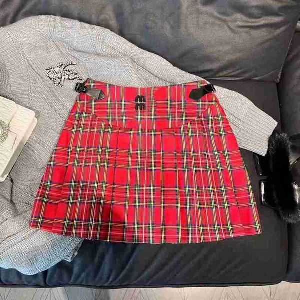 

women's jeans designer 23 early spring new girls' style pattern contrast color high waist leather button a-line skirt 100 pleated, Blue