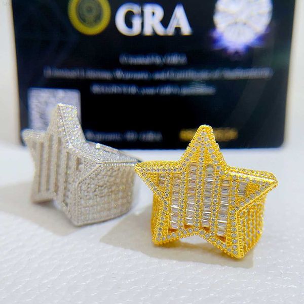 

hip hop ring fine jewelry iced out gold plated 925 sterling silver vvs moissanite diamond star hiphop ring