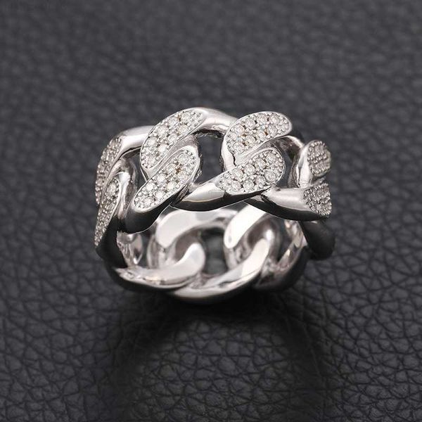 

hip hop jewelry men 925 sterling silver cuban link ring moissanite diamond ring