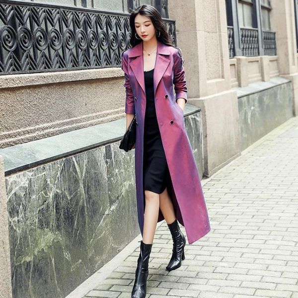 

women's trench coats magic purple windbreaker women's autumn winter vertical feeling medium length chameleon temperament over the, Tan;black