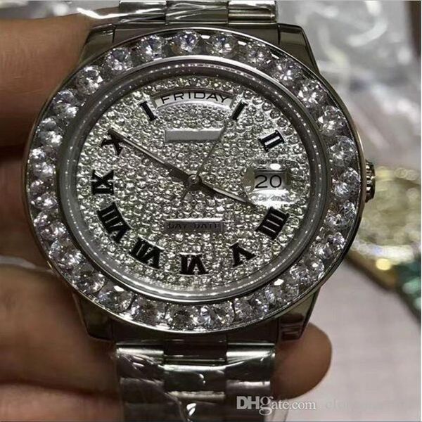 

luxury 18k white gold 41mm diamond dial bigger diamond bezel watch automatic men's watch174m, Slivery;brown